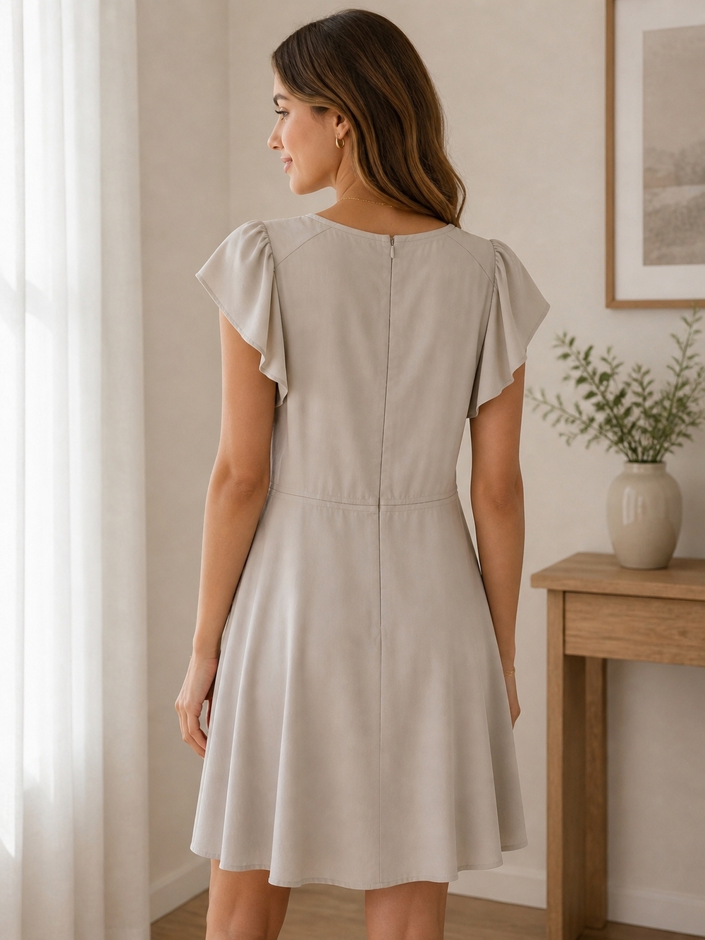 H&M Cream Ruffle Sleeve Mini Dress - Picture 2 of 5